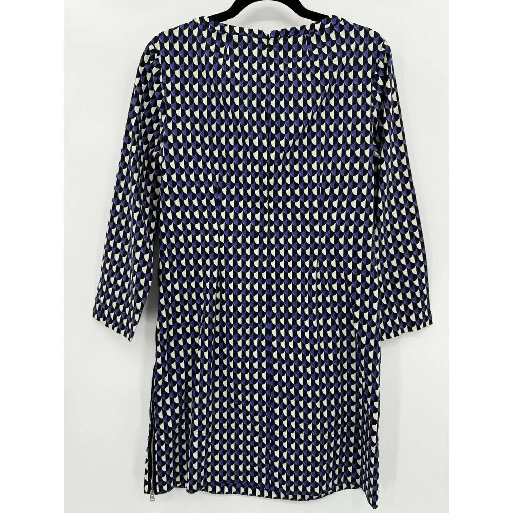 J. CREW Jet Set Geo Purple Black Geometric Size Zip Mini Shift Dress Size 6